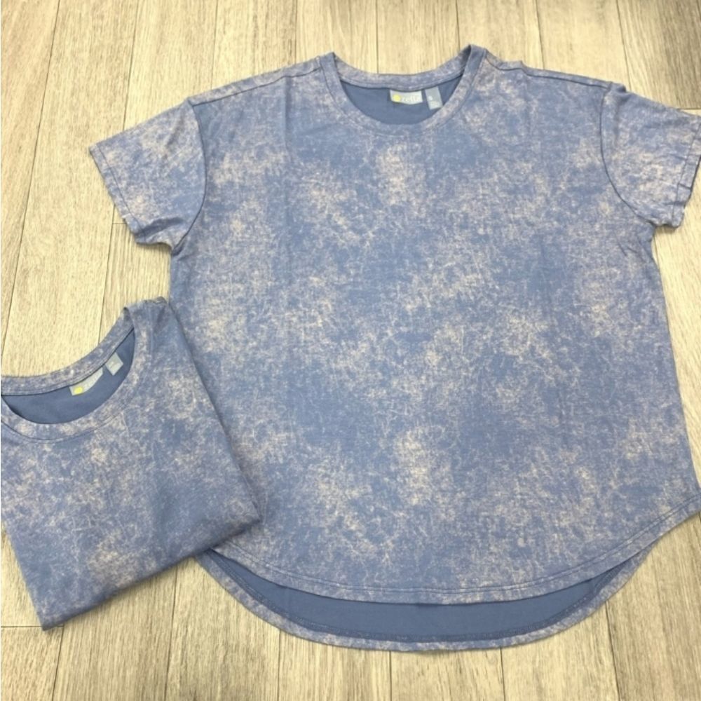 Zella Blue Acid Wash Short Sleeve Tee T shirt Size XS